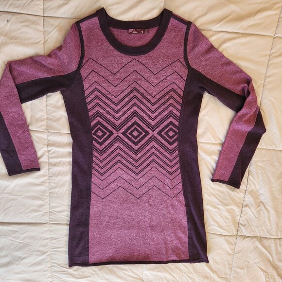 Prana Delia long sleeve sweater wool dress chevron diamond burgundy - Picture 3 of 7